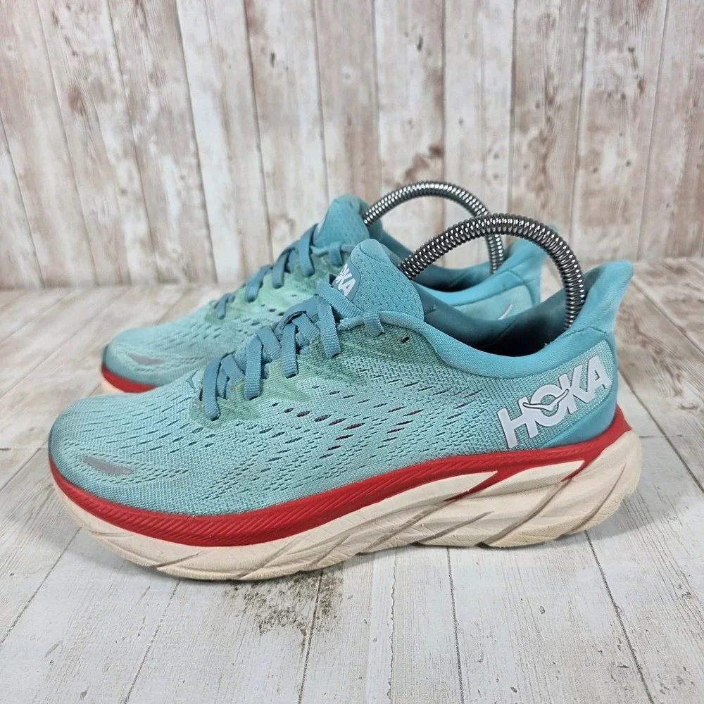 Hoka Clifton 8 Womens 7B Running Shoes Aegean Blue Red 1119394 AEBL
